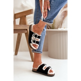 Damtofflor Flip-flops med spännen och päls, svart Ezilena 6