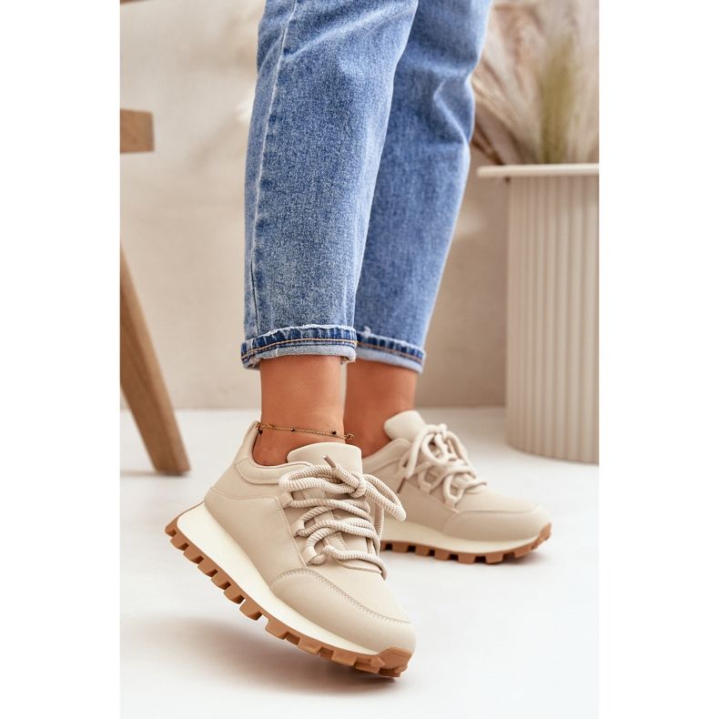 Sportskor Sneakers på plattform gjorda av ekologiskt läder, Beige Riadella 2