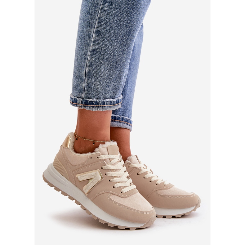 Sneakers för kvinnor, Sportskor, Fodrade med fårskinn, Beige Ciamara 1