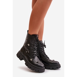 Arbetarstövlar för kvinnor med dekorationer, ekologiskt läder, svart cadenilla 1