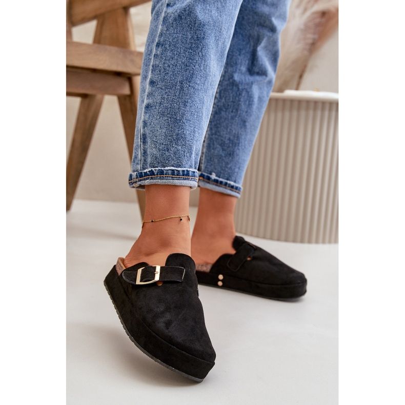 Platformträskor för kvinnor med guldspänne, svart terilaina 2