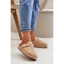 Platformträskor för kvinnor med guldspänne, mörkbeige terilaina 2