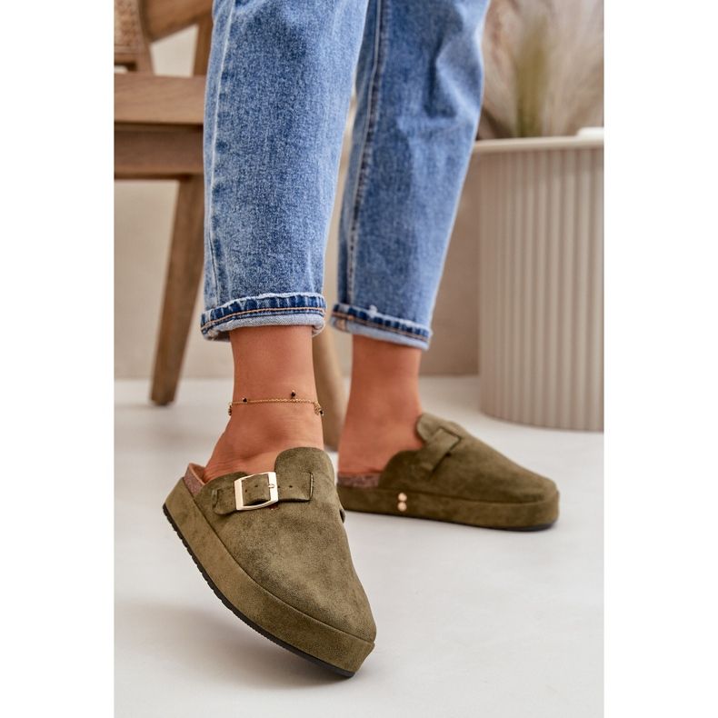 Kvinnors plattform Träfodral med guldspänne, mörkgrön Terilaina 2