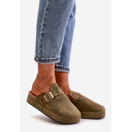 Kvinnors plattform Träfodral med guldspänne, mörkgrön Terilaina 1