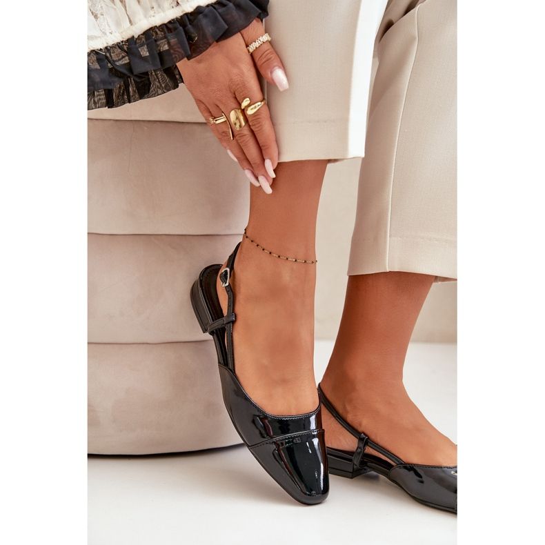 Patentsvart Kairael lågklackade balettlägenheter med öppen klack 2