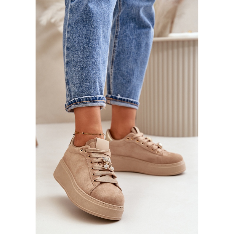 Beige Sneakers för kvinnor med Teddy Bear Vailina 2