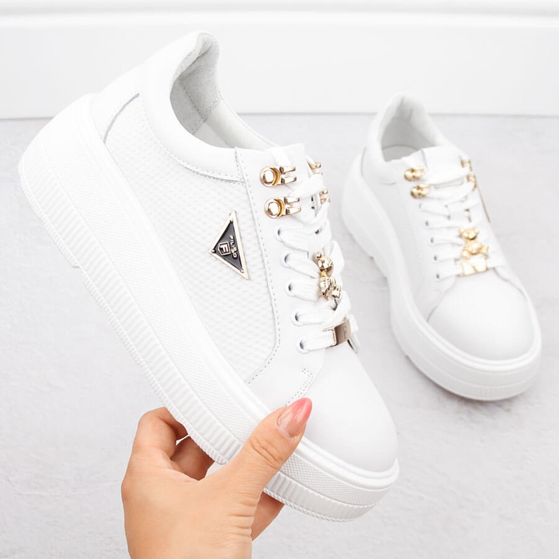 Vita läderskor för kvinnor på plattformen Filippo DP6382 1