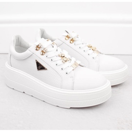 Vita läderskor för kvinnor på plattformen Filippo DP6382 2