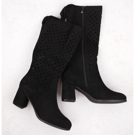 M. DASZYŃSKI Genombrutna stövlar i svart mocka M.Daszyński SA156-10B 1