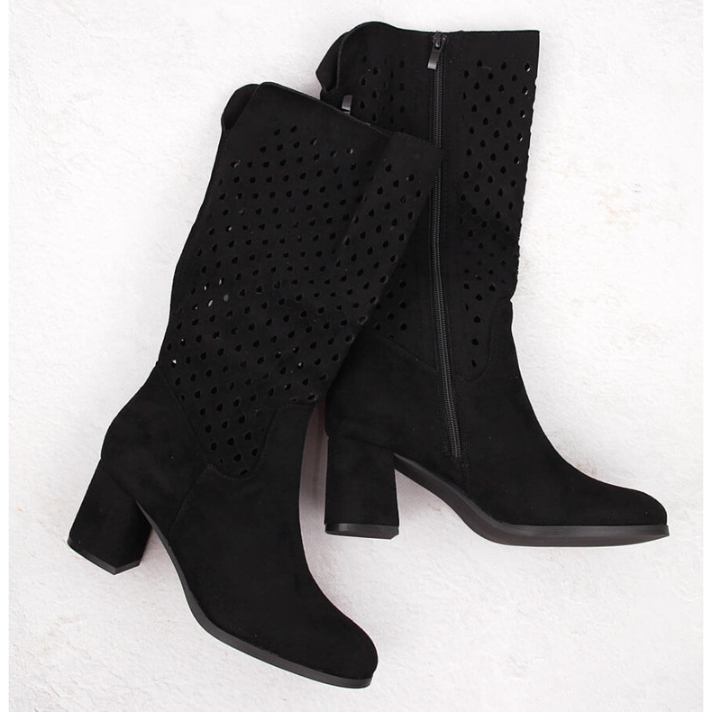 M. DASZYŃSKI Genombrutna stövlar i svart mocka M.Daszyński SA156-10B 1