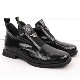 Ankelstövlar i lack för damer med krokodildekoration, svart Filippo DBT6425 2