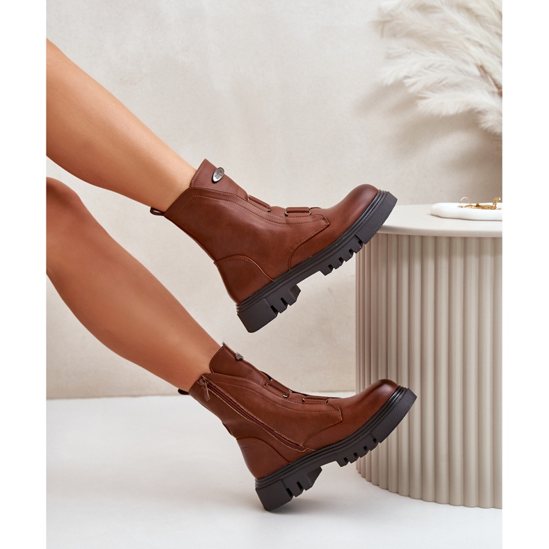 Isolerade arbetsstövlar för kvinnor med dragkedja, ekologiskt läder, brun Mailyra 2