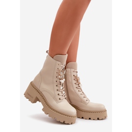 Arbetarstövlar i läder för kvinnor med fjäril, beige CheBello 4590 1