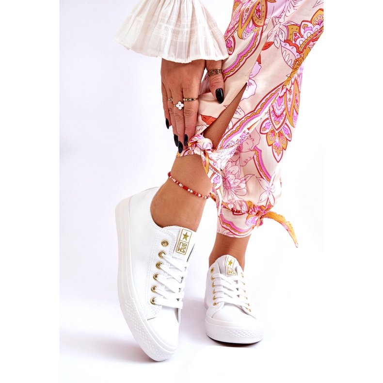 News Klassiska sneakers för kvinnor, vit och guld Ecoma 1