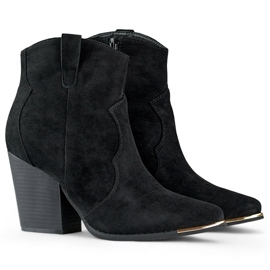 Svarta klassiska damcowboystövlar i mocka med hög klack 1