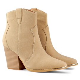 Beige klassiska cowboystövlar i mocka för kvinnor med hög klack 1