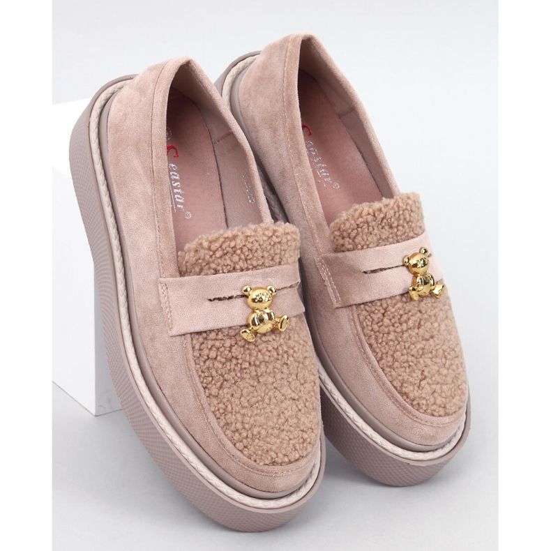 Anisha Khaki plattform loafers med shearling beige 1