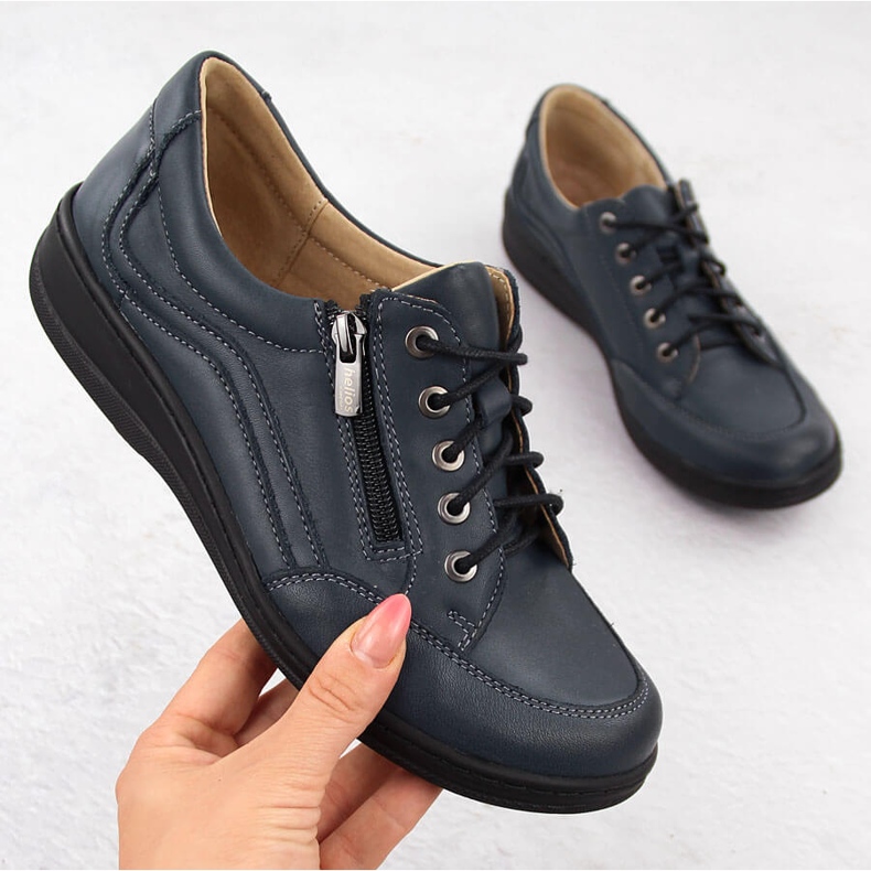 Bekväma läderskor för kvinnor, marinblå Helios 411 1