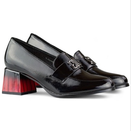 Kvinnors svarta patentpumpar på hög klack, damskor 1