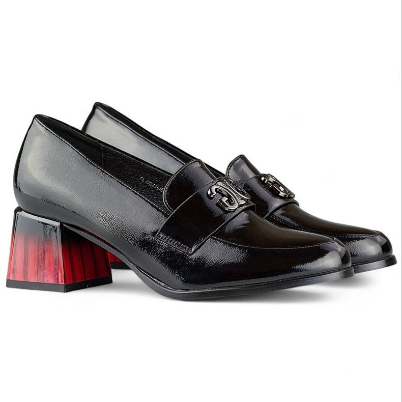 Kvinnors svarta patentpumpar på hög klack, damskor 1