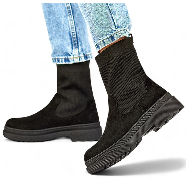 Svarta klassiska ankelboots med ovandel i strumpan 1