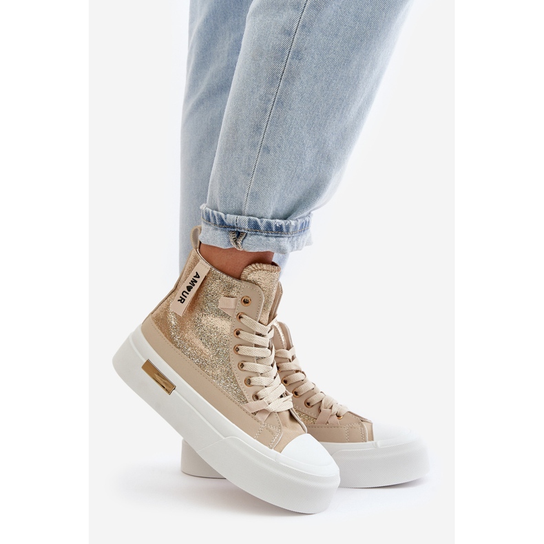 Sneakers med hög plattform för kvinnor Beige och guld Averira 1