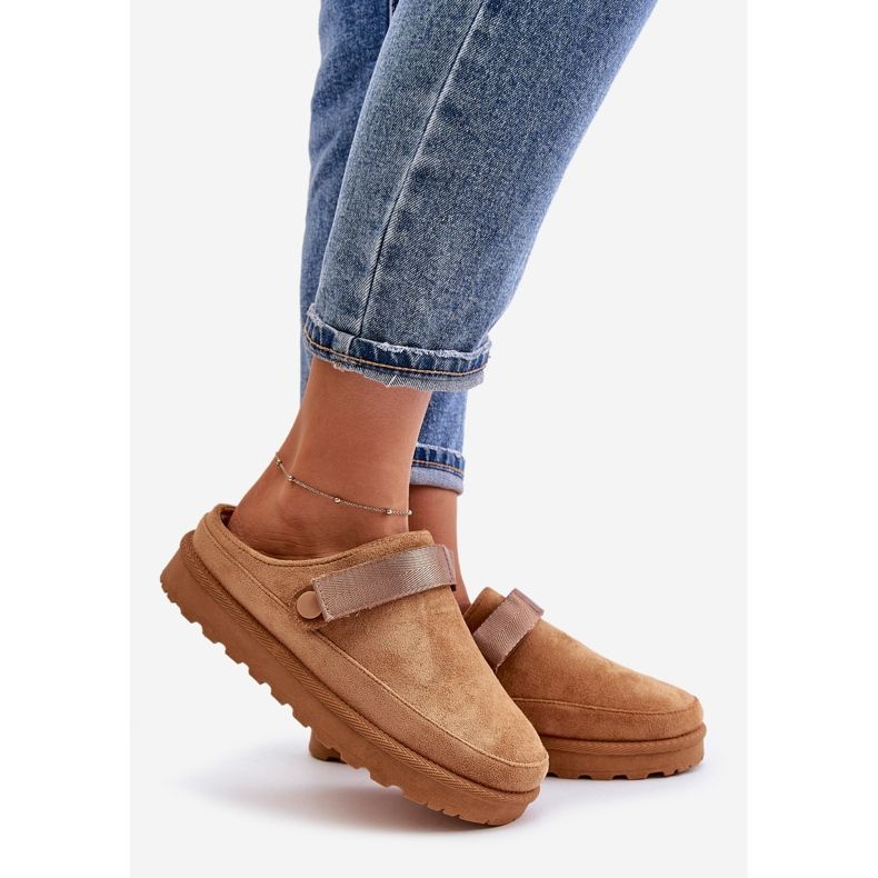 Dampälsfodrade flip-flops på Camel Azida-plattform brun 1