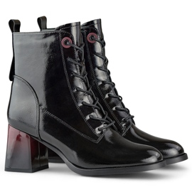 Ankelboots med snörning, eleganta lackstövlar svart 1