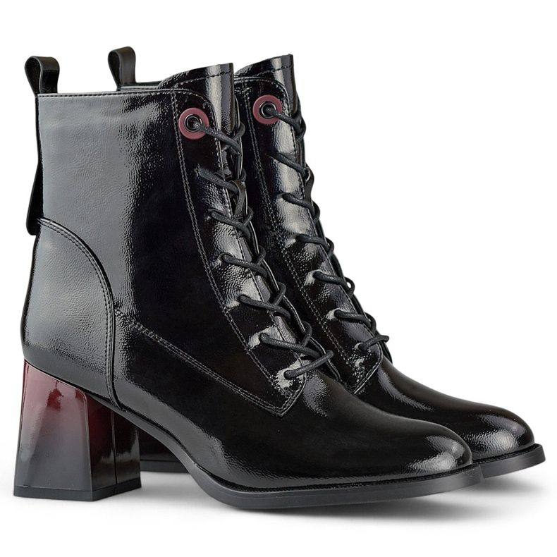 Ankelboots med snörning, eleganta lackstövlar svart 1