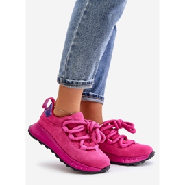 Sneakers i mocka dam med tjock snörning Artiker 54C1461 Fuchsia rosa 1