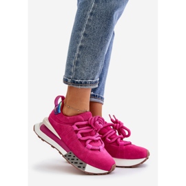 Sneakers för damer i mocka på plattformen med tjock snörning Artiker 55C0086 Fuchsia rosa 1