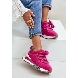 Sneakers för damer i mocka på plattformen med tjock snörning Artiker 55C0086 Fuchsia rosa 2