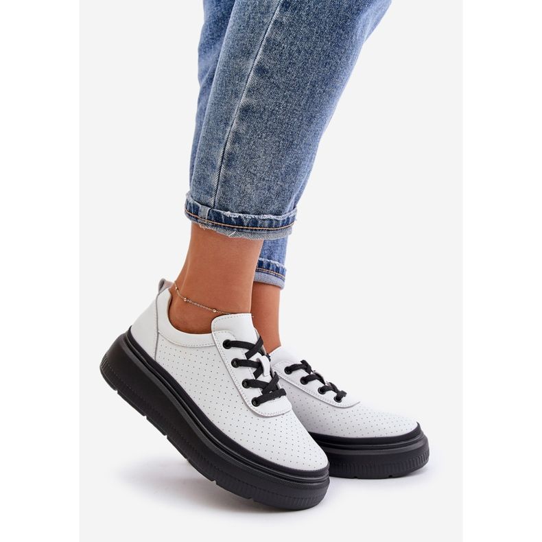 Damsportskor på plattform, naturläder, vit 41470 Vinceza 1