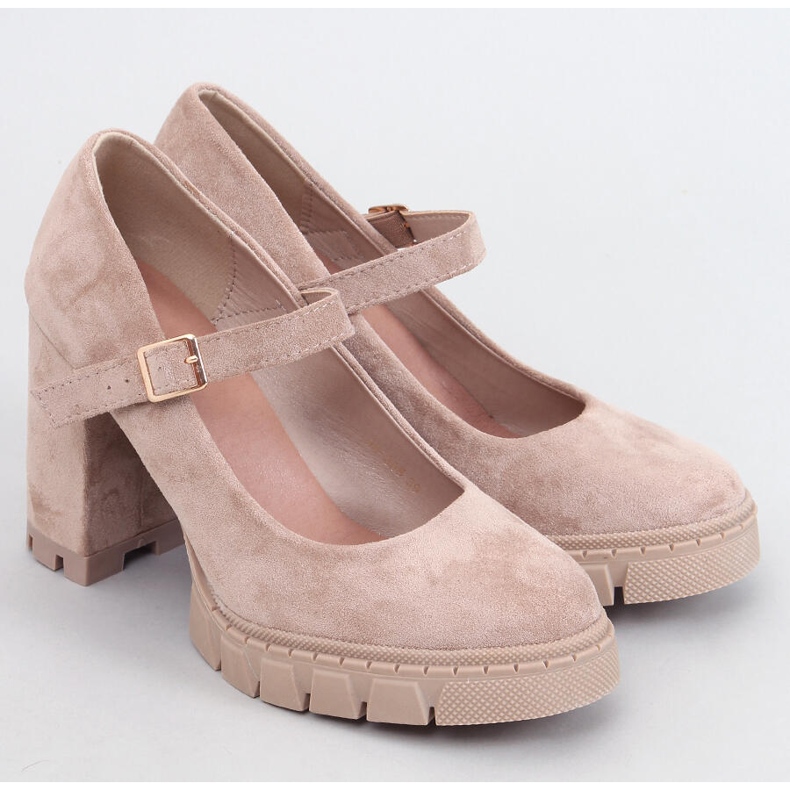 Plattformspumpar med en Dresse Khaki-rem beige 1