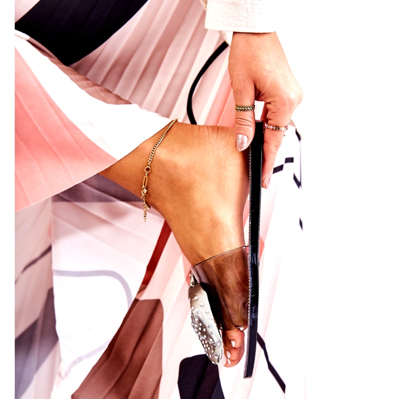 Kvinnors gummipipflops med en båge och svartgrå zirkoner 4