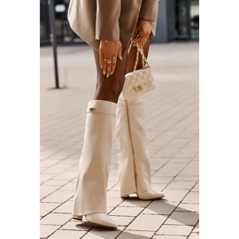 Ekoläderstövlar för kvinnor med uppvikt ovandel på högklackat ljusbeige Avamora 2