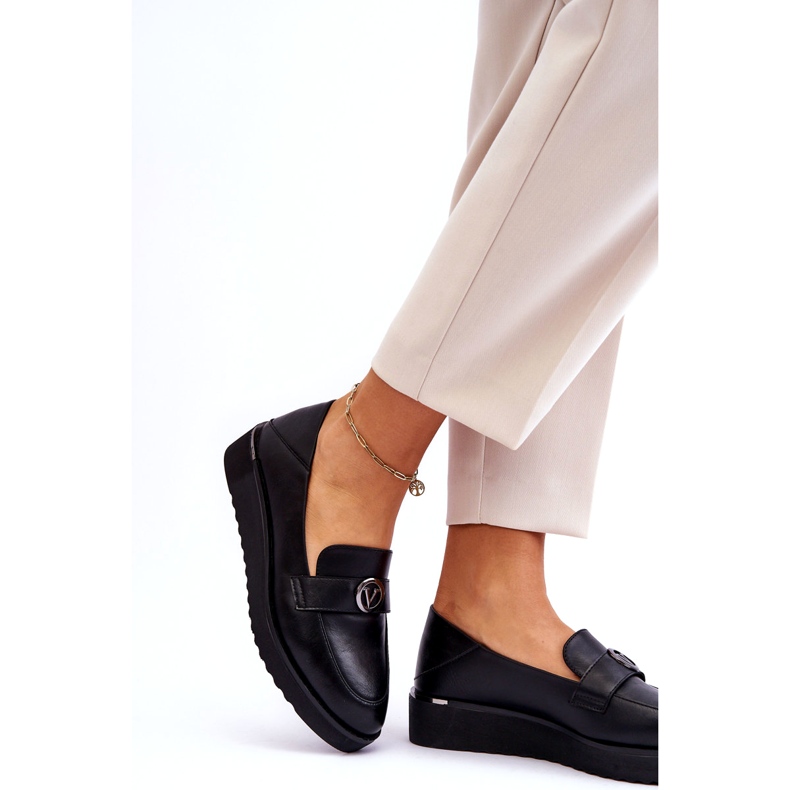 Vinceza-lädermockasiner för kvinnor med låg kil, svart 1