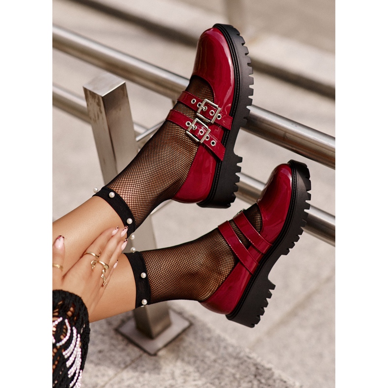 Damskor med remmar Patent Burgundy Terione röd 1