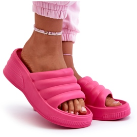 Lättviktsflip-flops i skum för kvinnor på kil och plattform, Fuchsia Tendrea rosa 3
