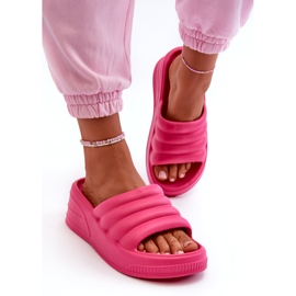 Lättviktsflip-flops i skum för kvinnor på kil och plattform, Fuchsia Tendrea rosa 1