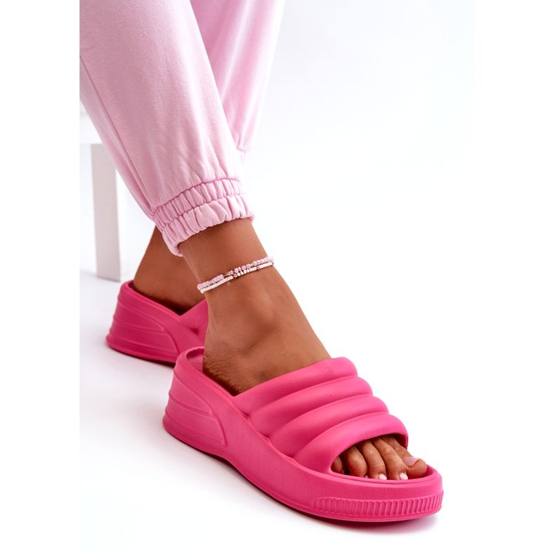 Lättviktsflip-flops i skum för kvinnor på kil och plattform, Fuchsia Tendrea rosa 2
