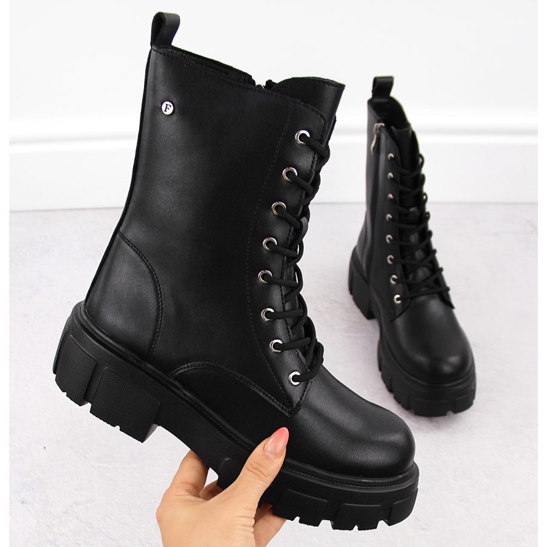 Svart läder arbetarstövlar för kvinnor Filippo DBT4759 1