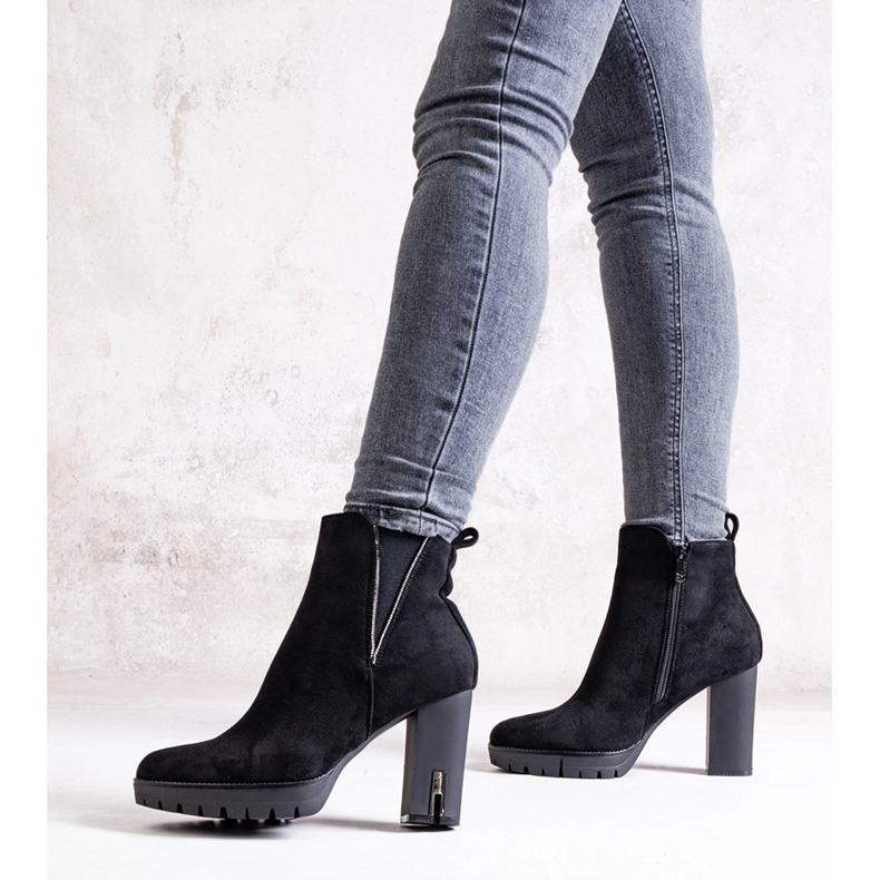 Hayet svarta högklackade ankelboots med cubic zirconia 1