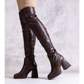 Långa högklackade stövlar av Lamis ekoläder brun 1