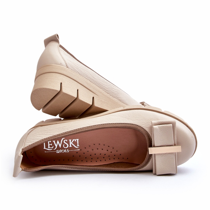 Lewski Shoes Läderballerinor på plattform med dekoration, Cream Lewski 3384 beige 3