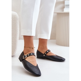 Eco Leather Balett Flats med rem Svart Alcionora 2