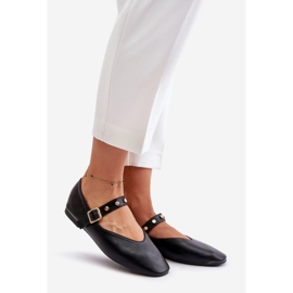 Eco Leather Balett Flats med rem Svart Alcionora 1