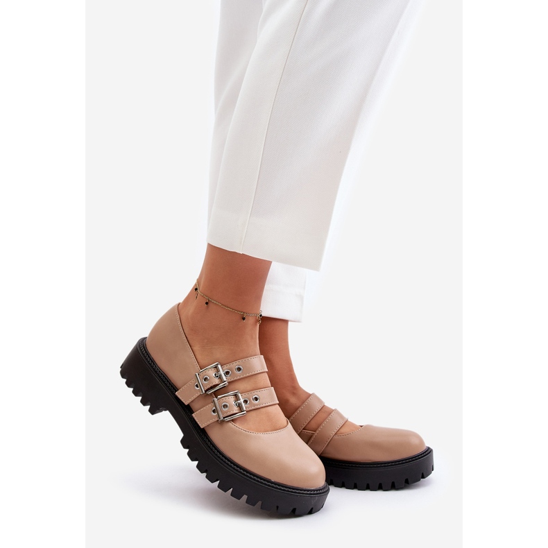 Damskor med beige ekologiska läderremmar Terione 1