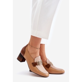 Högklackade läderpumpar med gulddekor Laura Messi 2861 Brun 1