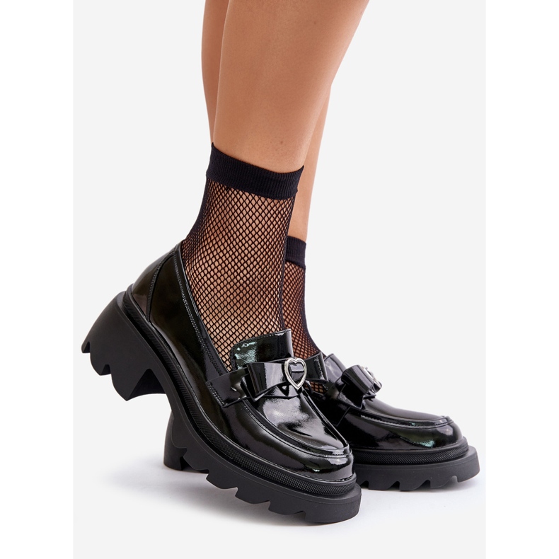 S.Barski Lädermockasiner för kvinnor med rosett och hjärta D&amp;A LZ42-032 Svart 1